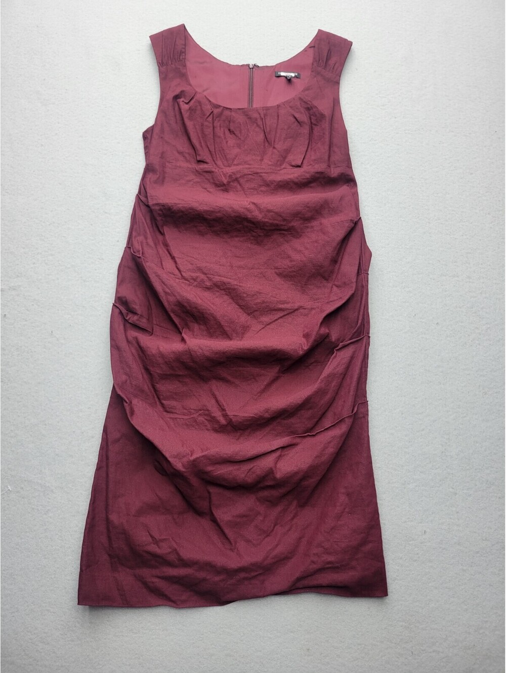 Eileen Fisher Women's Dress Size 8 Burgundy Sack Midi Sleeveless Solid Cotton